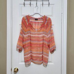 Lord & Taylor Women's Short Sleeve Light Sheer Flowy Top ~ Tangerine ~ Size XL ~